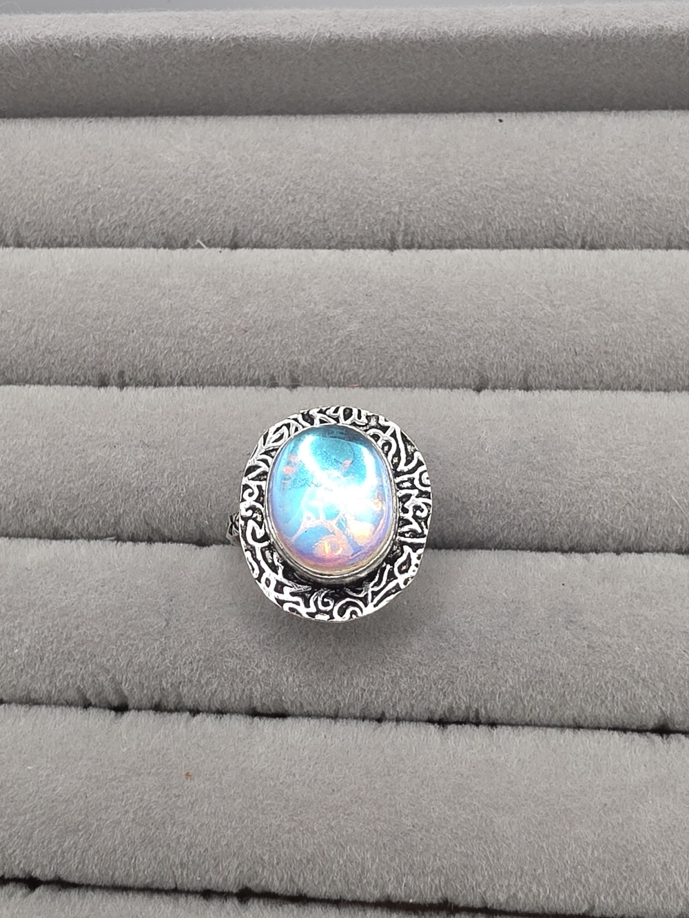 Iridescent Blue Opalite Statement Ring Size 6 - Women's Jewelry